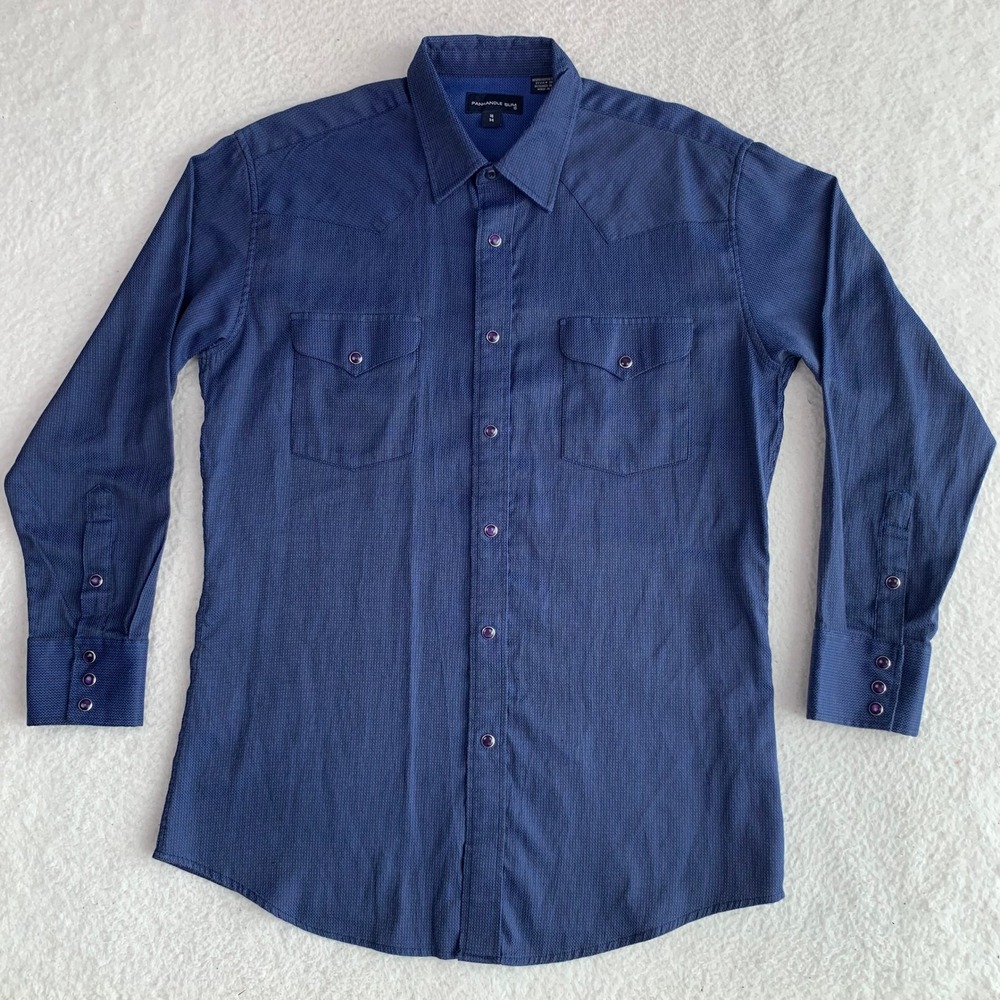 Panhandle Slim Pearl Snap Button Shirt Mens L 16-34 Blue Western Rodeo Texas
